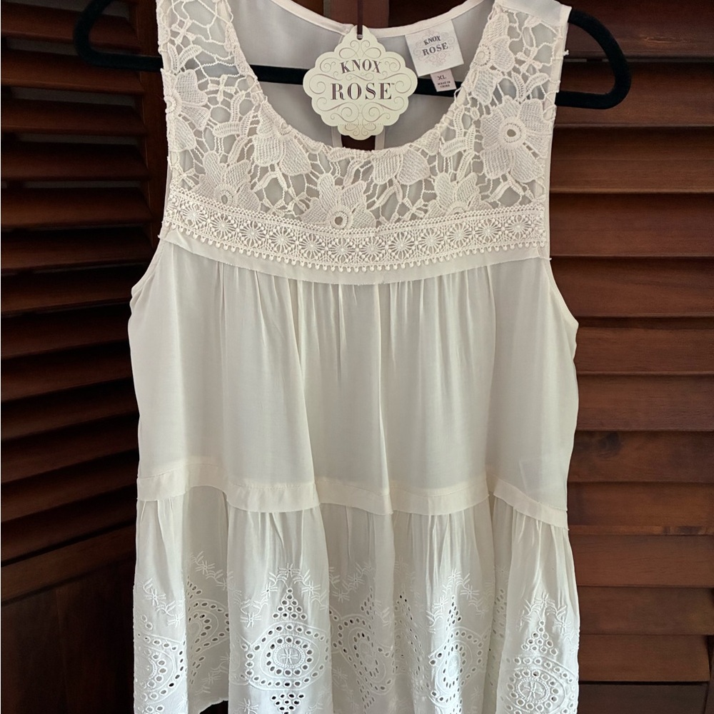 Knox Rose Cream Sleeveless Blouse with Lace Detail Size XL NWT